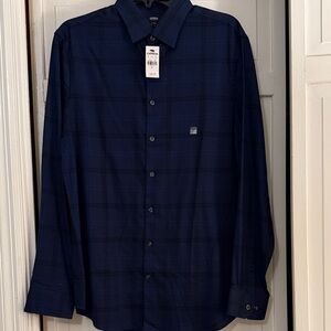 Express Men's Navy Plaid Button Down Shirt